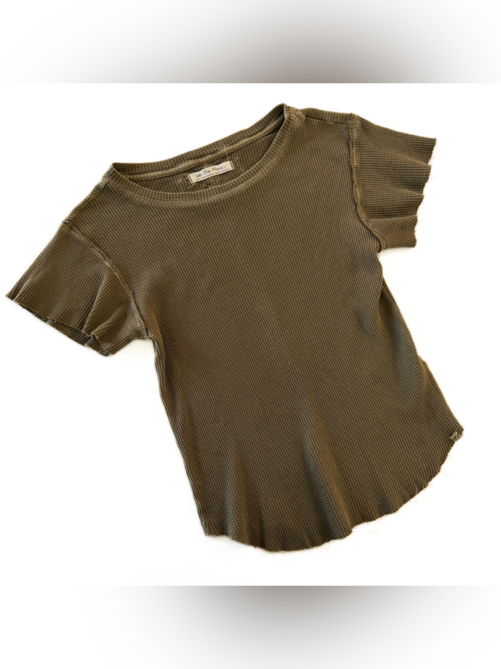 Free People We The Free Shirt Womens Small Green Waffle Knit Short Sleeve